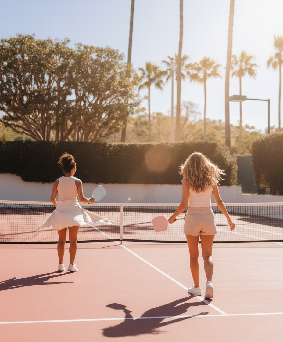 a_warm_candid_lifestyle_shot_of_two_women_in_their_30s_playing_pickleball_in_the_distance_on_a_pink_68y9nszhz0o5ud6gynyl_0.png